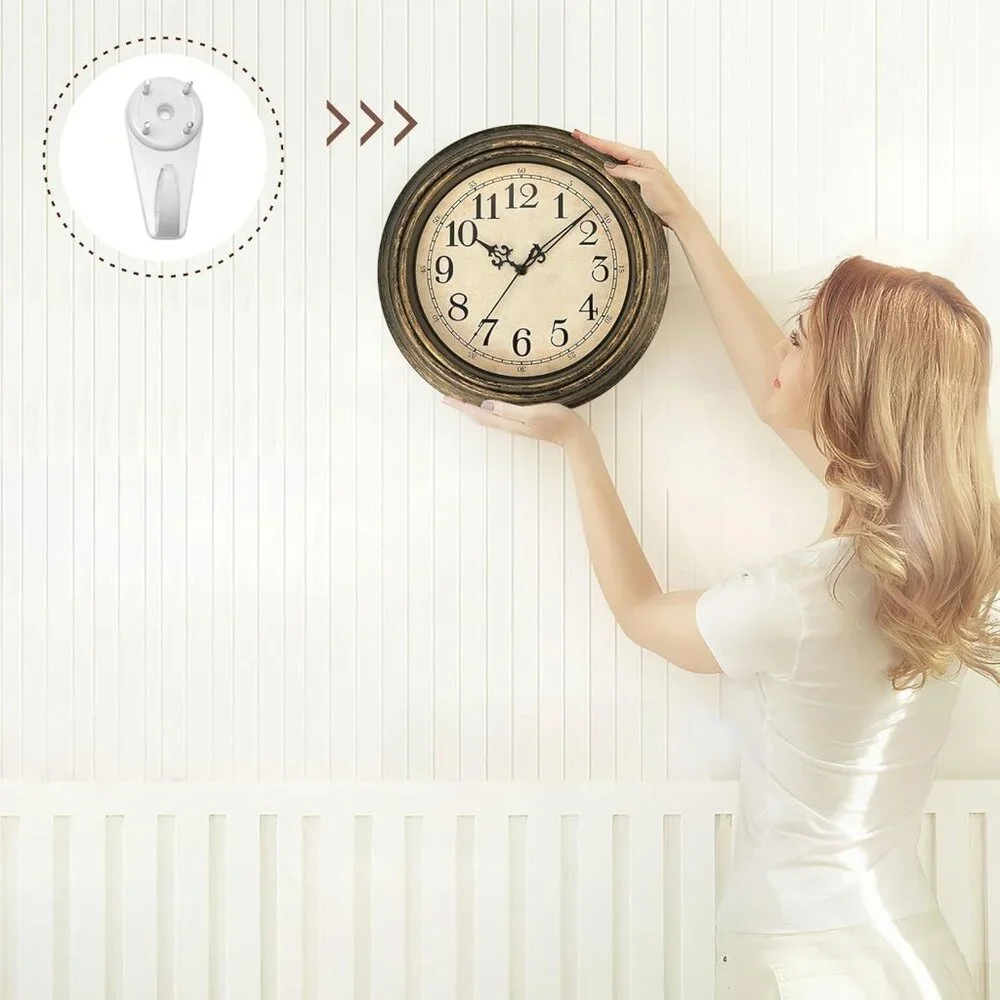Small Retro Wall Clock, 12'' Non Ticking Classic Silent Vintage Wall Clocks Deco